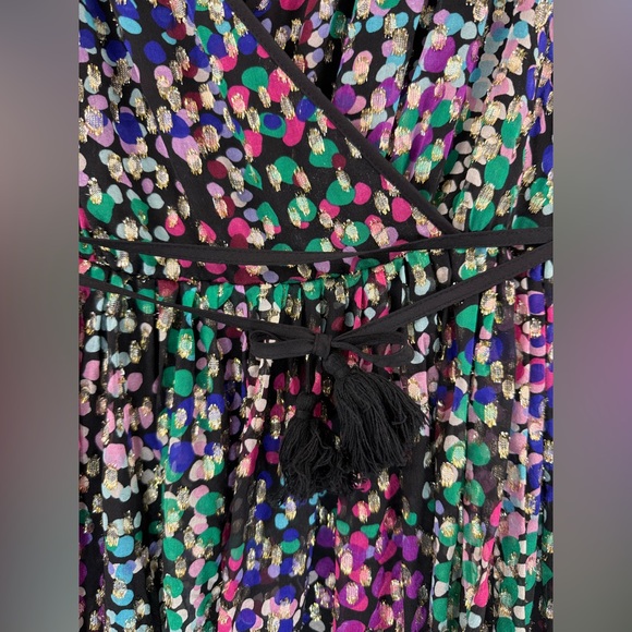 Kate Spade Silk Metallic Dot Mini Dress Long Sleeve V-Neck Size 4 - Picture 8 of 13